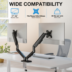 <span class=keywords><strong>Support</strong></span> de bureau à <span class=keywords><strong>double</strong></span> bras de moniteur, <span class=keywords><strong>support</strong></span> de moniteur à ressort à gaz réglable pour écrans de 17 à 34 pouces Rotation pivotante et inclinable à mouvement complet - Product Image 1