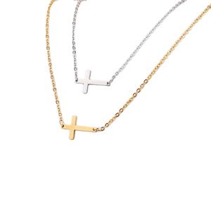 G1219 Colliers de pendentifs en forme de <span class=keywords><strong>croix</strong></span> latérale en acier inoxydable Jésus <span class=keywords><strong>Christ</strong></span> Chaîne à maillons plaquée or Collier de <span class=keywords><strong>croix</strong></span> latérale - Product Image 2