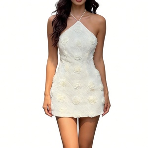 Vestido Mini Halter con Apliques de Rosas 3D para Mujer, Vestidos de Fiesta Ajustados con Textura, Moda - Product Image 4