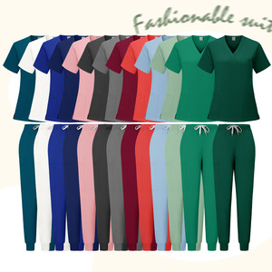 Women V Neck Scrub Suit Set Moisture Wicking Hospital Uniforms Split Set Woven Fabric S XXL - Product Image 1