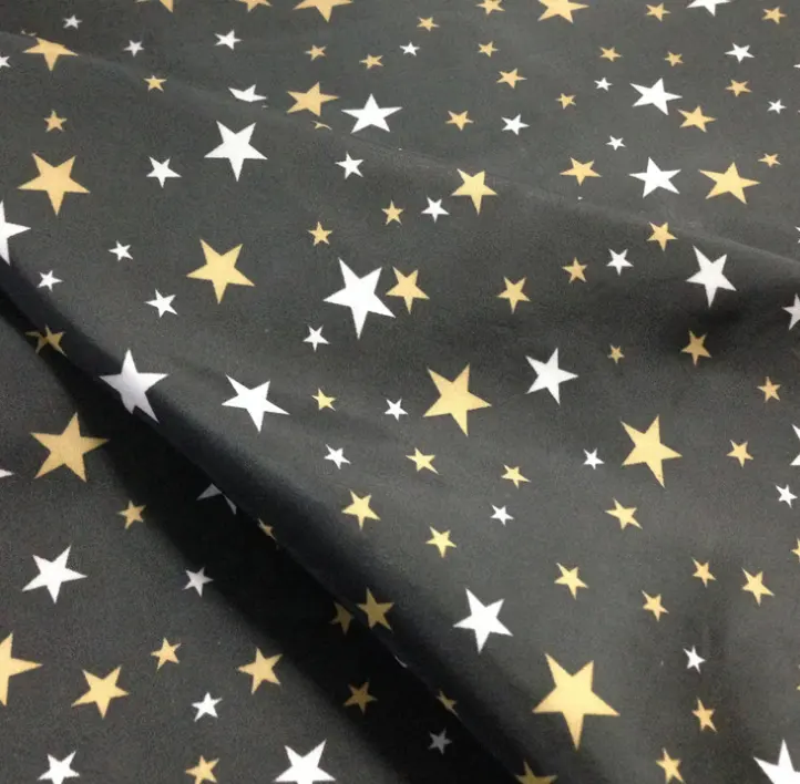 Shinning da estrela 100% poliéster tafetá tecido de impressão da folha de carimbo de ouro prata