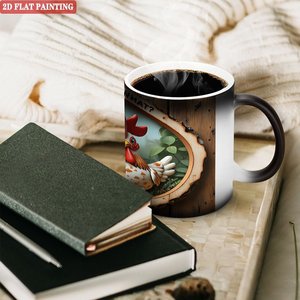 Frosted Black 11oz <b>Ceramic</b> Mug Heat Changing <b>Cup</b> With Rooster Design - Product Image 3