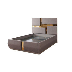 Lorenzo Gold Adjustable Modern Velvet Tufted Upholstery Queen <b>Bed</b> with Wood <b>Frame</b> Gold Accents in Gray (NJ Warehouse Inventory) - Product Image 4