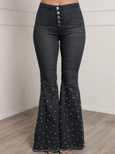 <span class=keywords><strong>Jeans</strong></span> Évasé Luxe <span class=keywords><strong>Femme</strong></span> Bleu Denim Grande Vente 2026, Taille Haute Skinny, Large Imprimé Motif avec Décoration Cristal - Product Image 6