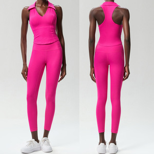 Ensemble de yoga pour femmes, débardeur à col en V, leggings taille haute, <span class=keywords><strong>tenue</strong></span> de sport pour le tennis, la course à pied, la gym et le fitness - Product Image 1