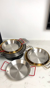 High Quality 20cm Home Use Small <strong>Paella</strong> <strong>Pan</strong> Stainless Steel Flat <strong>Pan</strong> with Red Double Handle Cookware Set Made of Metal - Product Image 2