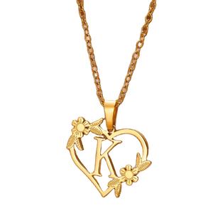 Collana con cuore iniziale in zircone floreale di tendenza 2025 placcato oro in acciaio inox migliori amici regali per le donne - Product Image 1