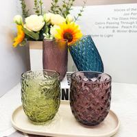 Verre à eau coloré en verre transparent gaufré ananas sans plomb, avec base antidérapante robuste
