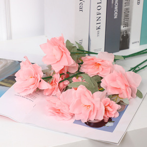 Roses artificielles roses et jaunes en soie, décorations de mariage, arrangements au sol haute simulation - Product Image 6