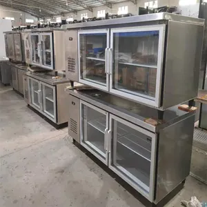 Atacado frigorífico 2 portas-1500 mm length stainless steel 2 glass doors commercial refrigeration equipment salad prep fridge