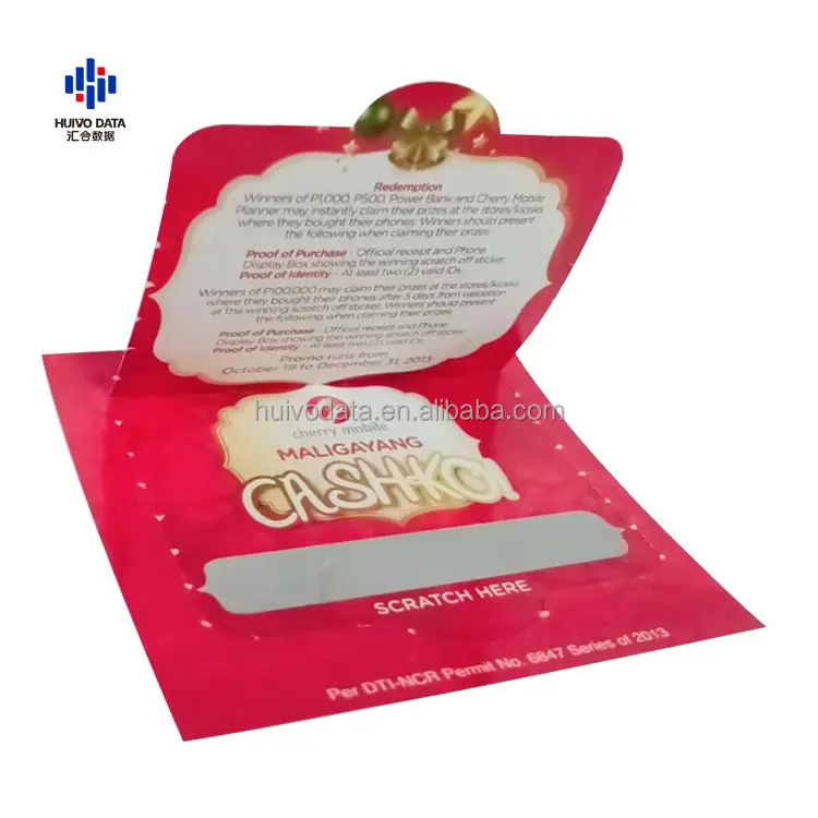 Großhandel benutzer definierte Aussehen Geschenk papier karte OEM Pull Tab und Scratch Off Present Winning Cards
