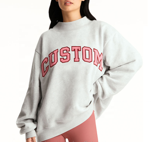 Sudadera de cuello alto de algodón con logotipo personalizado, Jersey bordado con hombros caídos, jersey de lana, Sudadera de cuello alto de gran tamaño para mujer - Product Image 1