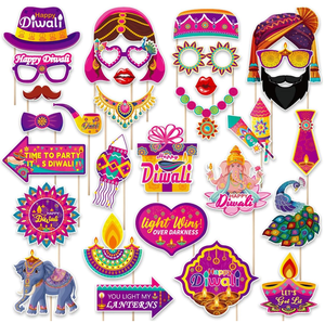 Indien hindou Rangoli Diya Ganesha paon heureux Diwali papier <span class=keywords><strong>Photo</strong></span> accessoires cadres bannières Kit pour Festival des lumières fête décor - Product Image 2
