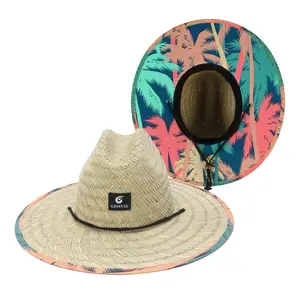 Chapéu de palha salva-vidas natural para surf safari, chapéu de palha com logotipo personalizado, chapéu de verão 2022