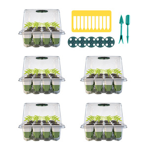 DaringFish Bandejas de Semillero para <span class=keywords><strong>Invernadero</strong></span> de 12 Celdas, Paquete de 10 con Orificio de Drenaje, Tapa Elevada, Kit de Inicio Transparente para Propagación de Plantas - Product Image 1