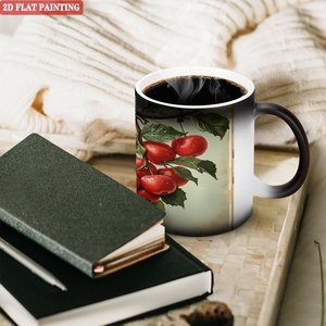 Frosted <b>Ceramic</b> <b>Mug</b> 11oz Heat Activated Coffee Cup With Cherry Painting Design - Product Image 3