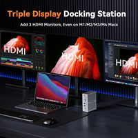 Station d'accueil USB-C pour ordinateur portable, 3x4K DisplayLink, adaptateur secteur 120W pour MacBook M1/M5/Windows, 14 ports USB 2.0 en aluminium