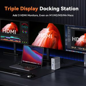 Base de Conexión USB-C para Laptop, 3x4K <span class=keywords><strong>DisplayLink</strong></span>, <span class=keywords><strong>Adaptador</strong></span> de Corriente de 120W para MacBook M1/M5/Windows, 14 Puertos para 2.0, Aluminio - Product Image 3