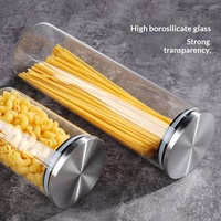 Hoge borosilicaat glazen transparante luchtdichte voorraadpotten met roestvrijstalen deksels, stapelbaar, voor pasta en kruiden