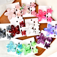 Set Jepit Rambut Plastik Dua Warna Motif Bunga Frangipani & Bauhinia Terlaris Grosir untuk Wanita, Cocok untuk Pesta, Ukuran 8cm