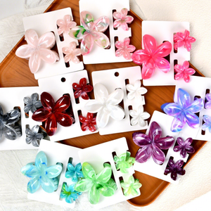 Lot de pinces à cheveux en plastique bicolores, motif fleurs de <span class=keywords><strong>frangipanier</strong></span> et de bauhinia, 8 cm, idéal pour les fêtes, vente en gros, best-seller pour femmes - Product Image 1