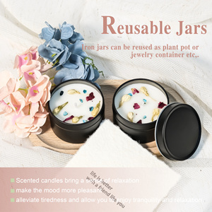 Nuova Candela Ecologica in Cera di <span class=keywords><strong>Soia</strong></span> in Barattolo di Latta Nero a Lunga Durata 6x4 cm Regalo Festivo per Fidanzata Halloween Pasqua - Product Image 1