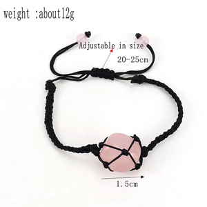Toptan el yapımı siyah yeşim iplik kristal ham taş örgü bilezik bilezik ayarlanabilir bilezik ile - Product Image 2