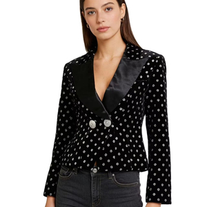 Vestes décontractées pour femmes noires de haute qualité, à la mode, pour les soirées et les défilés de mode, à double boutonnage, col en V, non tissées - Product Image 1