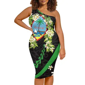 Low MOQ Mini Loose Comfy Boho Sundress Polynesia Ti Leaf Lei Guam Patterned Sleeveless Sexy Dress With Minimum order quantity