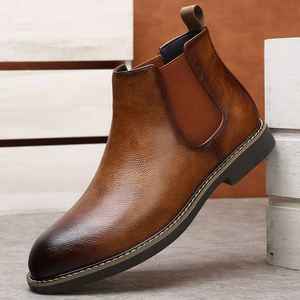 Bottines Chelsea pour hommes, automne/hiver 2025, couleur café, style britannique vintage tendance, mocassins en cuir véritable, imperméables, doublure en polaire - Product Image 3