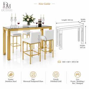 Wholesale Gold Stainless Steel Rectangular Open Leg Cocktail <b>Table</b> with Mirrored Tempered Glass Top for Hotel Events - Product Image 5