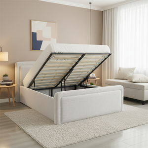 Cama Doble Tapizada Soft Style <span class=keywords><strong>160x200</strong></span> con Base <span class=keywords><strong>de</strong></span> Láminas, Estructura <span class=keywords><strong>de</strong></span> Madera Moderna, Color Beige, con Espacio <span class=keywords><strong>de</strong></span> Almacenamiento - Product Image 3