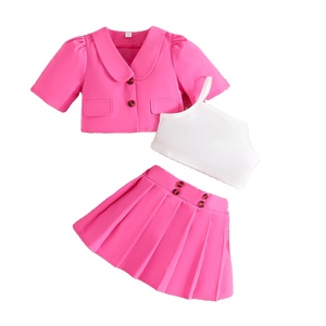 Conjunto de 3 Piezas de Moda para Niña Pequeña, Bonito y de Alta Calidad, Estilo Boutique, Informal, con Chaqueta de Manga Corta + Camiseta sin Mangas + Falda, Suave - Product Image 1