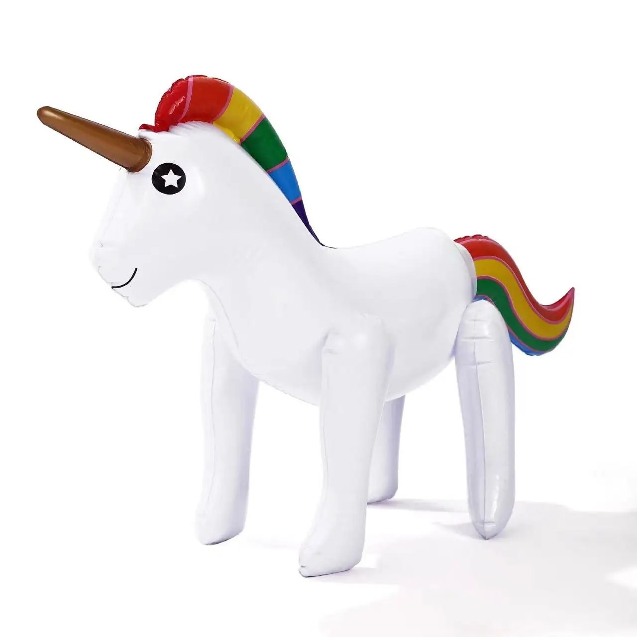 Iklan PVC hewan tiup berdiri pelangi Unicorn mainan pesta hadiah untuk anak-anak