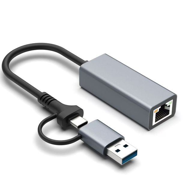 2in1 USB C to Network Port RJ45 100/1000mbps Network Card Converter Hub for Mobile Phone Computer Notebook