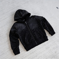 Sweat à capuche unisexe avec fermeture éclair et strass scintillants - Mélange coton et polyester, garniture en fourrure, veste streetwear