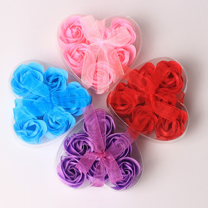 6 Pieces <b>Heart</b> <b>Shaped</b> Soap Flower PVC <b>Box</b> Valentine Gift Floral Bath Set Matching Decorations - Product Image 2