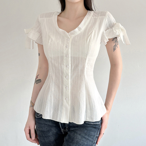 Blusa Casual de Verano para Mujer, Simple, de Algodón, Tejida, Plisada, Transpirable, Ligera y Transparente - Product Image 5