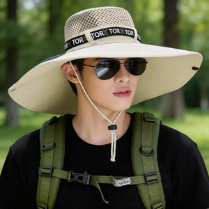 หมวกตกปลาสำหรับผู้ชายสำหรับฤดูร้อน ปีกกว้าง ระบายอากาศได้ดี ป้องกันรังสียูวี เหมาะสำหรับเดินป่า สีดำ - Product Image 2