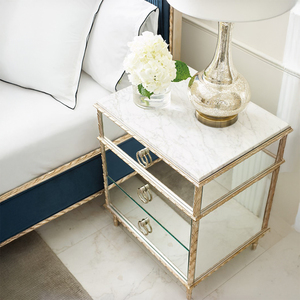 European Vintage Solid Wood Foldable <strong>Bedside</strong> <strong>Table</strong> <strong>Antique</strong> Mirror Hand Carved Nightstand 3 Drawers Wireless Bedroom Living Room - Product Image 5