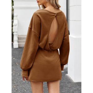 Robe de sport à manches longues pour femme avec short intégré, coupe ample, vêtement de sport respirant en maille pour le printemps et l'été, couleur café - Product Image 2