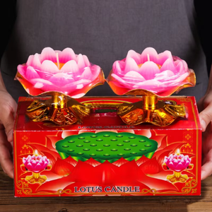 Velas con Forma de Flor de Loto con Portavelas Dorado, Velas Religiosas para Meditación en el Templo - Product Image 3