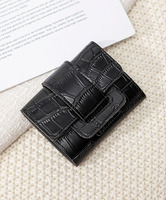 ALW0016 Damen Mini-Handtasche aus PU-Leder mit Krokodilmuster, praktische kurze Geldbörse, Kartenetui, Geldklammer, schlankes Design mit Knopf