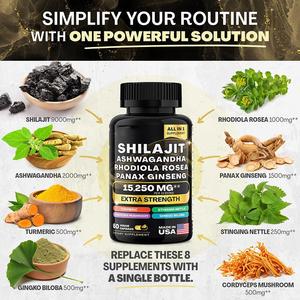 Cápsulas de Shilajit Puro del Himalaya con Ashwagandha, Rhodiola Rosea, Panax Ginseng, Suplemento 8 en 1, 15250 Mg - Product Image 2