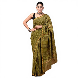 Sari de Seda Chandari Premium, Suave y Ligero, Prenda Étnica Tradicional, Elegante Sari para Fiestas y Festivales, para Exportación al por Mayor - Product Image 1
