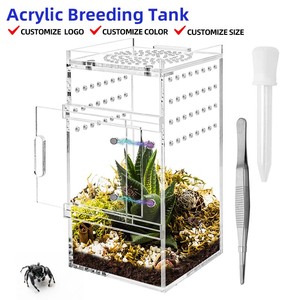 Bassin d'élevage portable en acrylique transparent robuste, avec ouverture supérieure et trappe magnétique, motif de ventilation croisée, design moderne et minimaliste - Product Image 1