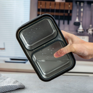 Stainless Steel <b>Lunch</b> Box Divided Insulated Bento Box With Lid For Students Rectangle Solid Color Seal Lid - Product Image 3