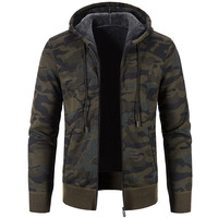 Sweat à capuche zippé pour homme, veste en tricot automne-hiver, veste en polaire épaisse rembourrée, motif imprimé, à capuche