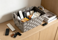 Panier de rangement rectangulaire en tissu non tissé écologique et durable avec cadre en fer et poignées pour la maison, l'hôtel et la salle de bain