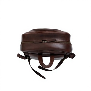 Unisex Genuine Leather Tactical Sports <b>Backpack</b> Solid Brown Zipper Closure Front Pocket Adjustable <b>Strap</b> Durable Polyester - Product Image 4